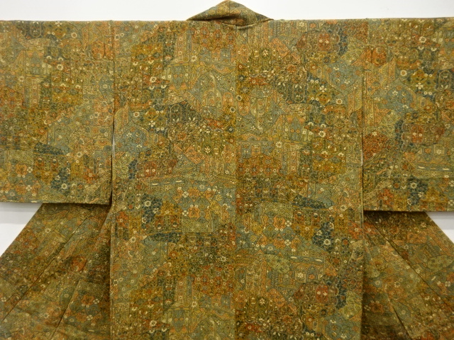  切りばめ風　花唐草模様　小紋着物